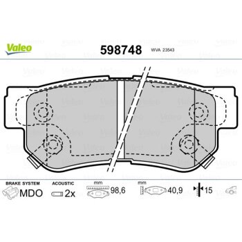 VALEO Bremsbelagsatz, Scheibenbremse 598748 für...