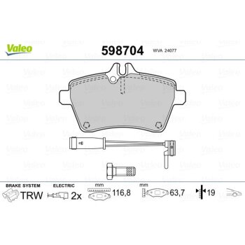 VALEO Bremsbelagsatz, Scheibenbremse 598704 für...