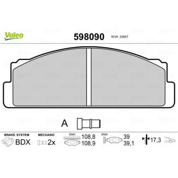 VALEO Bremsbelagsatz, Scheibenbremse 598090 für 3899448