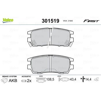 VALEO Bremsbelagsatz, Scheibenbremse 301519 für...