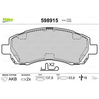 VALEO Bremsbelagsatz, Scheibenbremse 598915 für...