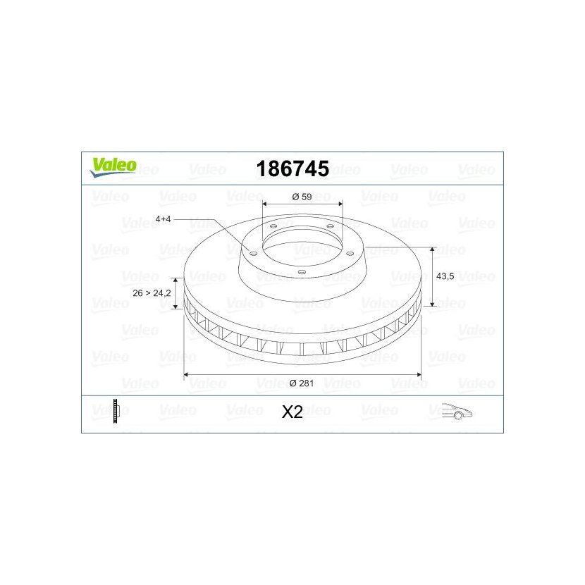 VALEO Bremsscheibe 186745 für 46535086