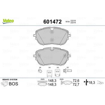 VALEO Bremsbelagsatz, Scheibenbremse 601472 für...
