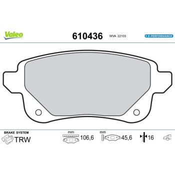 VALEO Bremsbelagsatz, Scheibenbremse 610436 für...