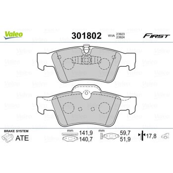VALEO Bremsbelagsatz, Scheibenbremse 301802 für...