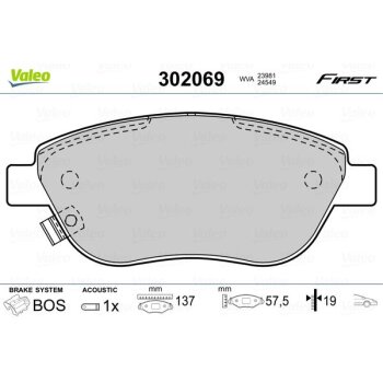 VALEO Bremsbelagsatz, Scheibenbremse 302069 für 1605354