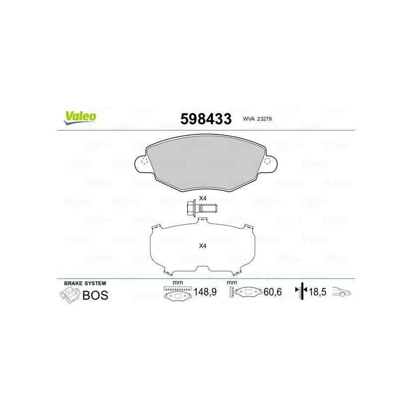 VALEO Bremsbelagsatz, Scheibenbremse 598433 für 1121894