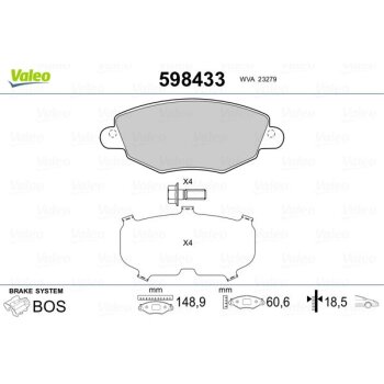 VALEO Bremsbelagsatz, Scheibenbremse 598433 für 1121894