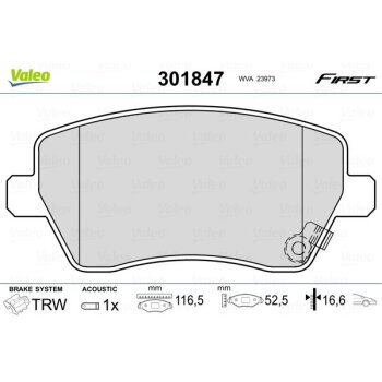 VALEO Bremsbelagsatz, Scheibenbremse 301847 für 4708239