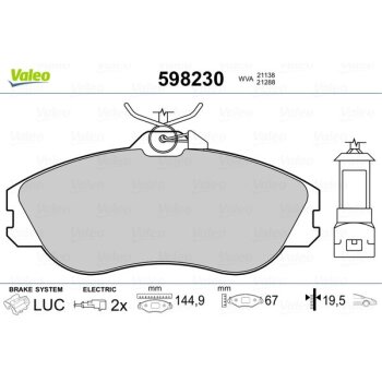 VALEO Bremsbelagsatz, Scheibenbremse 598230 für...