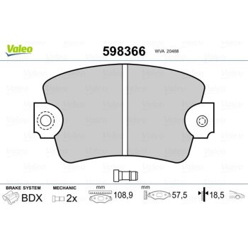 VALEO Bremsbelagsatz, Scheibenbremse 598366 für...