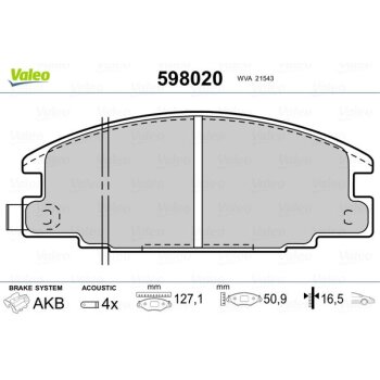 VALEO Bremsbelagsatz, Scheibenbremse 598020 für...