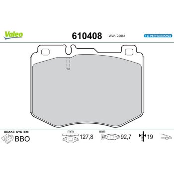 VALEO Bremsbelagsatz, Scheibenbremse 610408 für...