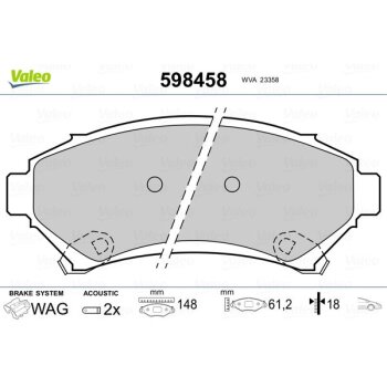 VALEO Bremsbelagsatz, Scheibenbremse 598458 für 1605067