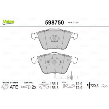 VALEO Bremsbelagsatz, Scheibenbremse 598750 für...