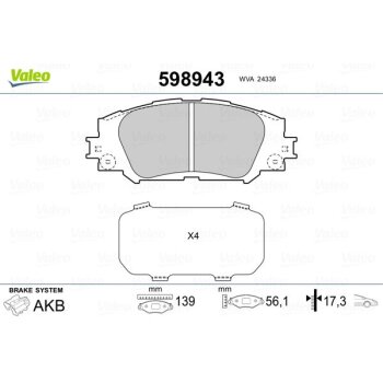 VALEO Bremsbelagsatz, Scheibenbremse 598943 für...