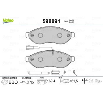 VALEO Bremsbelagsatz, Scheibenbremse 598891 für...