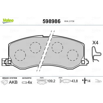 VALEO Bremsbelagsatz, Scheibenbremse 598986 für...