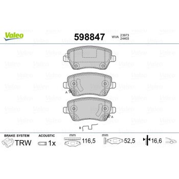 VALEO Bremsbelagsatz, Scheibenbremse 598847 für 4708239