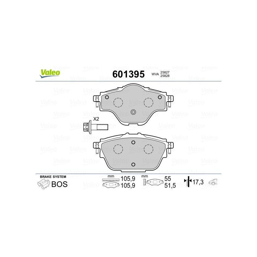 VALEO Bremsbelagsatz, Scheibenbremse 601395 für 1609000980