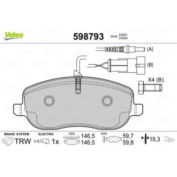 VALEO Bremsbelagsatz, Scheibenbremse 598793 für...