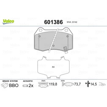 VALEO Bremsbelagsatz, Scheibenbremse 601386 für...