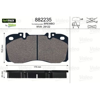 VALEO Bremsbelagsatz, Scheibenbremse 882235 für 1906416