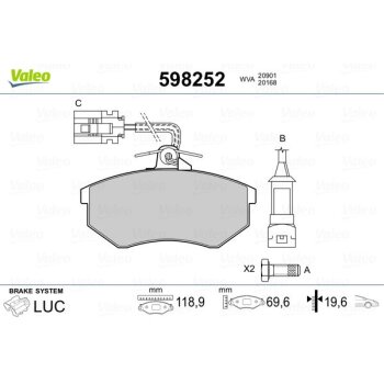 VALEO Bremsbelagsatz, Scheibenbremse 598252 für...