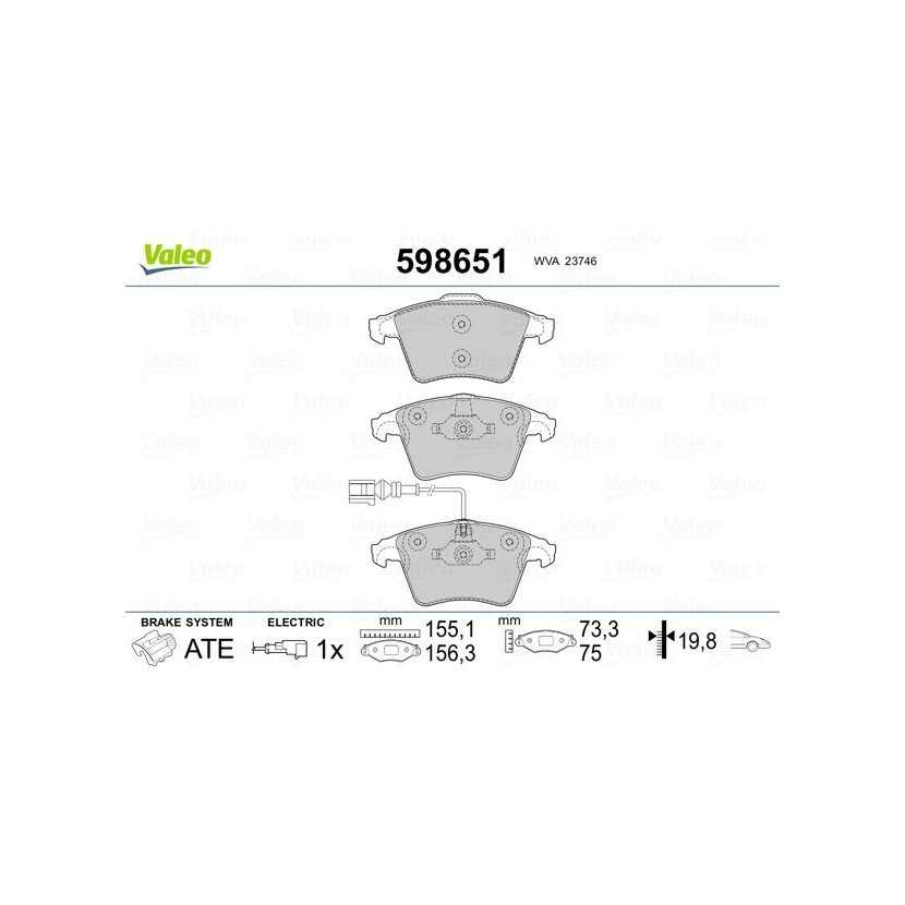 VALEO Bremsbelagsatz, Scheibenbremse 598651 für 7H0698151