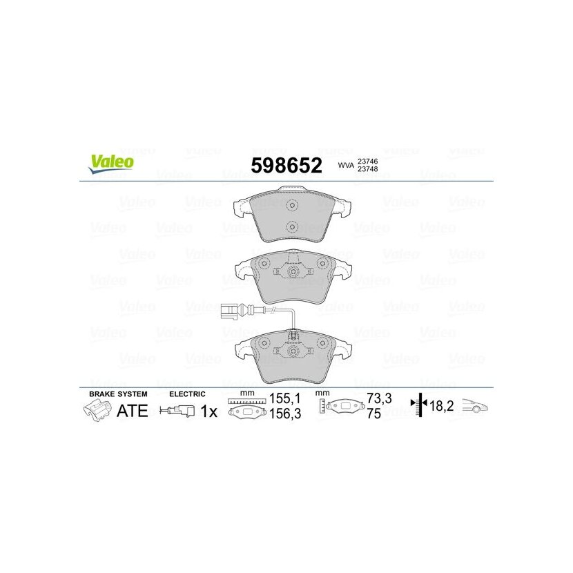 VALEO Bremsbelagsatz, Scheibenbremse 598652 für 7H0698151A