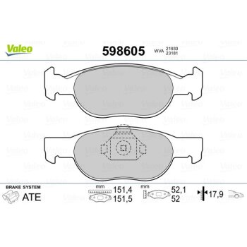 VALEO Bremsbelagsatz, Scheibenbremse 598605 für...
