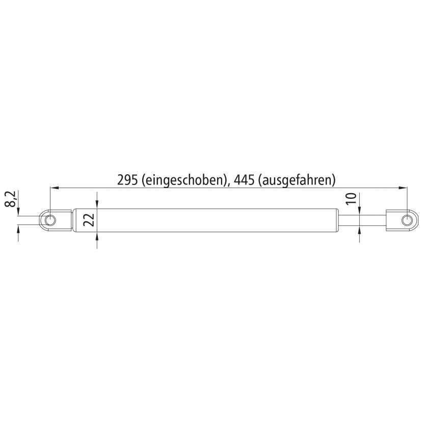 Gasfeder 0-3-150-1/750N-295/445 A/A, Federkraft 750N, Hub 150mm