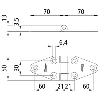 SUER Seitentürscharnier, verzinkt, L=140 mm, B=50...
