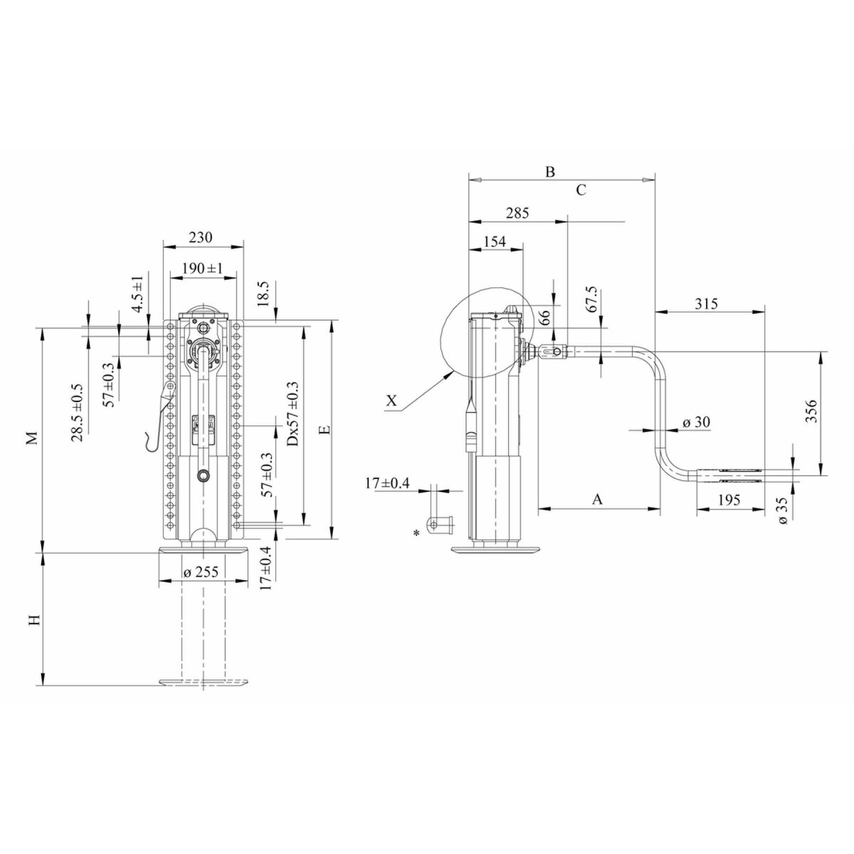 Jost Stützwinde T-Fuss Starr Mh 550 H 280Mm ohne Kurbel - CS 1094700R - CS1094700R