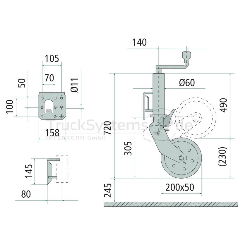 AL-KO Stützrad 200 x 50 mm Vollgummirad mit Befestigung - 242061