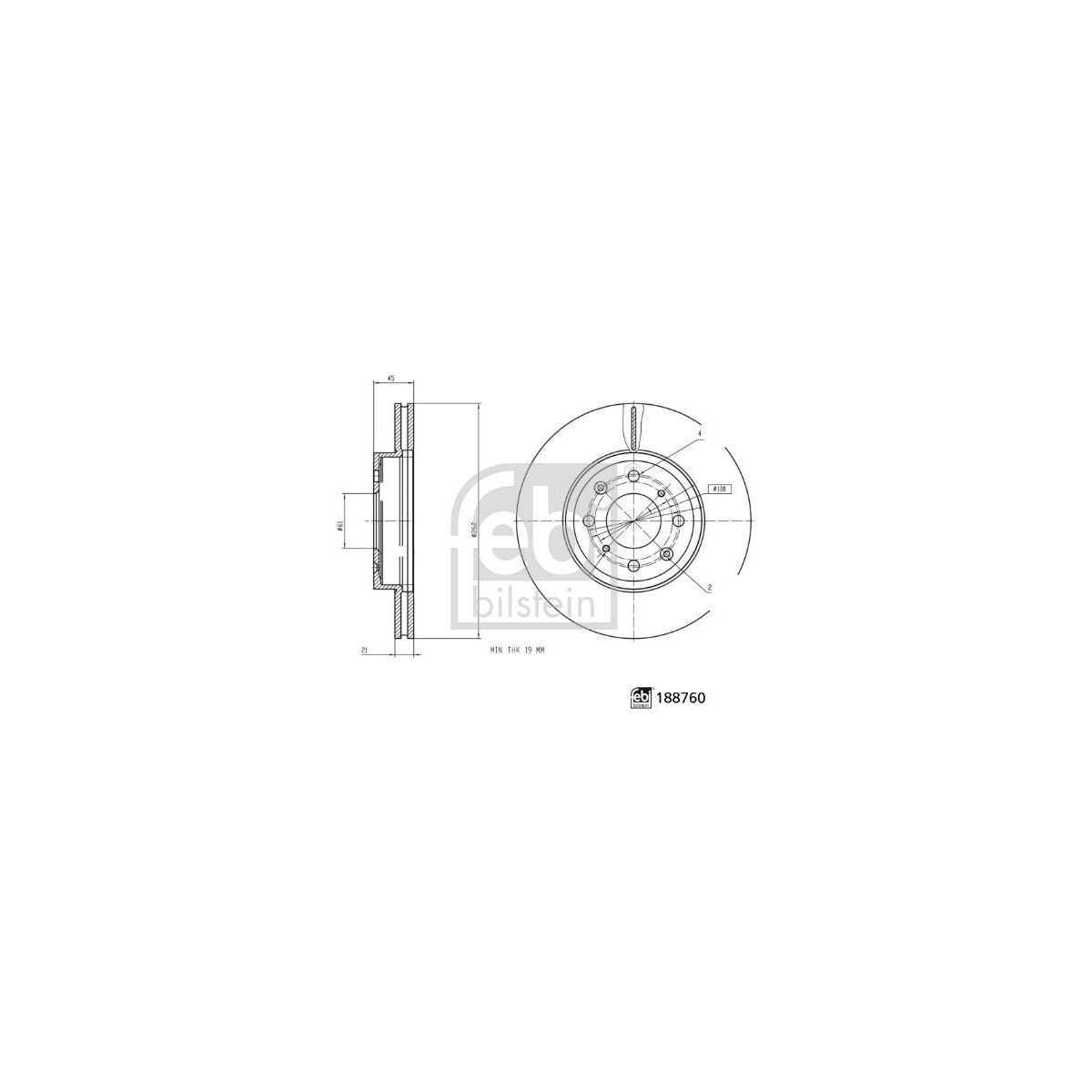 FEBI BILSTEIN Bremsscheibe 188760 für 45251-TZA-J00