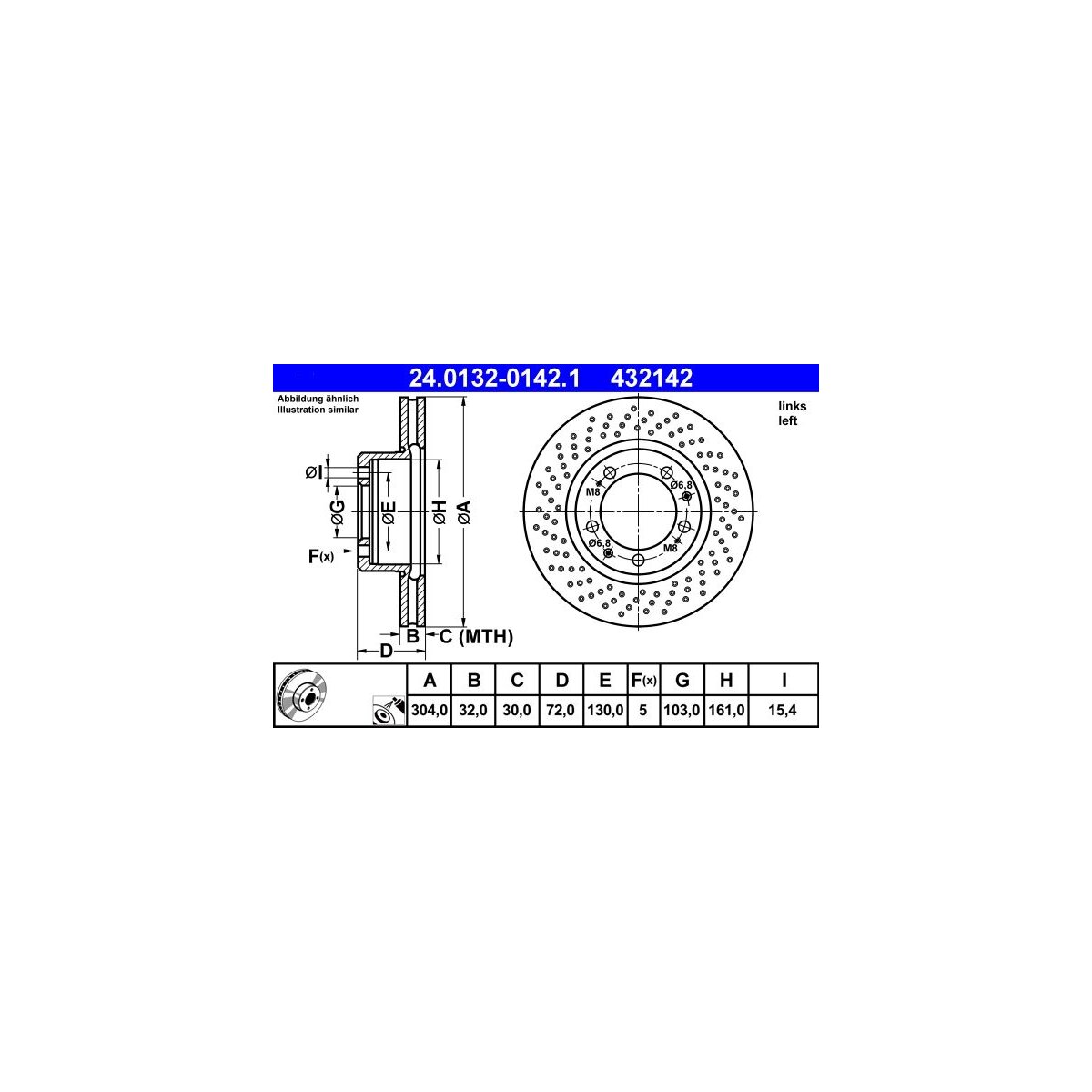 ATE Bremsscheibe 24.0132-0142.1 - 24013201421 für 993 351 043 01