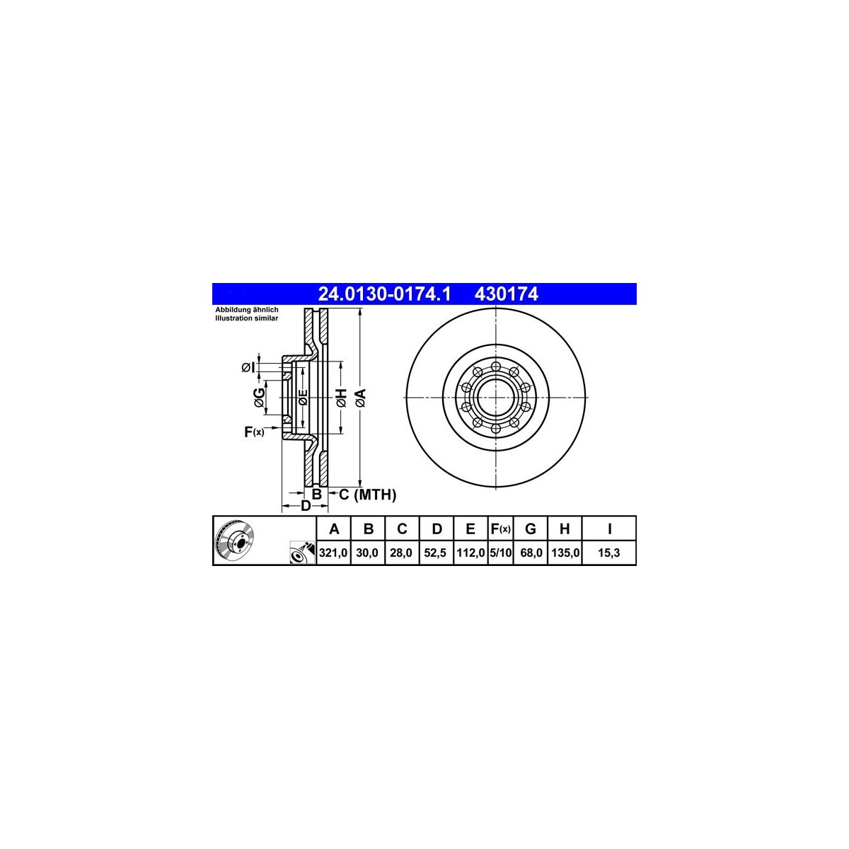 ATE Bremsscheibe 24.0130-0174.1 - 24013001741 für 4B3 615 301