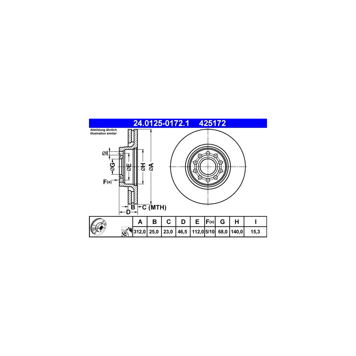 ATE Bremsscheibe 24.0125-0172.1 - 24012501721 für 4B0 615 301 C