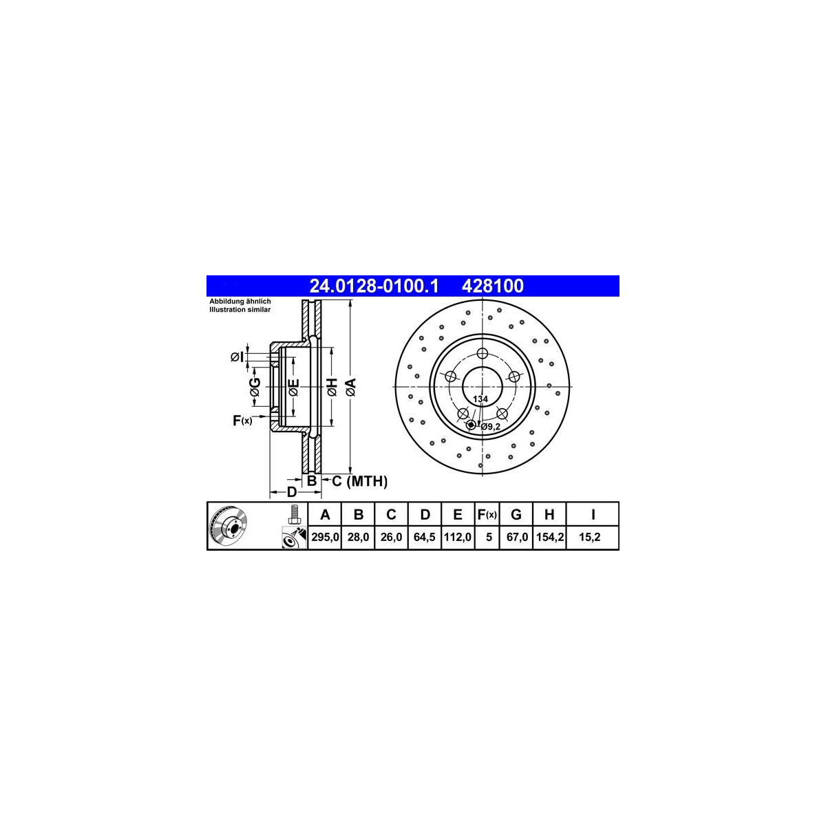 ATE Bremsscheibe 24.0128-0100.1 - 24012801001 für 204 421 09 12