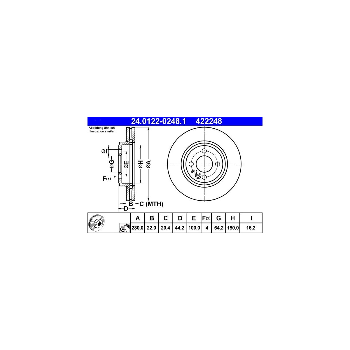 ATE Bremsscheibe 24.0122-0248.1 - 24012202481 für 34 11 6 774 985