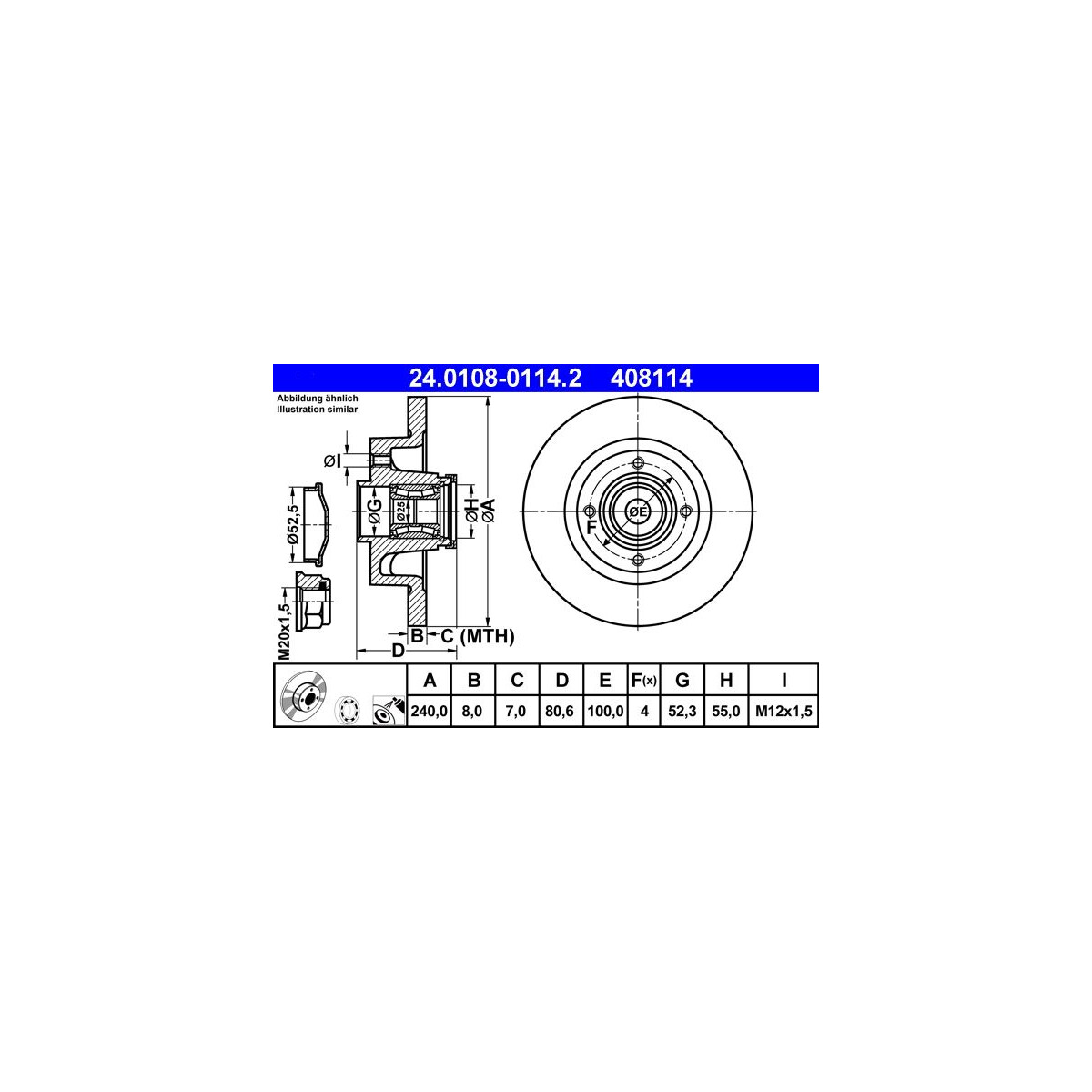ATE Bremsscheibe 24.0108-0114.2 - 24010801142 für 77 01 207 823
