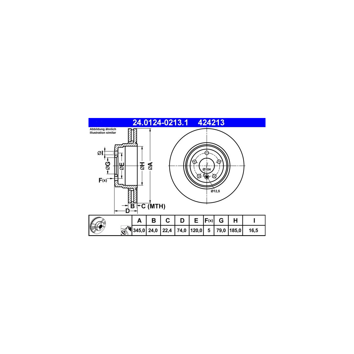 ATE Bremsscheibe 24.0124-0213.1 - 24012402131 für 34 21 6 765 889