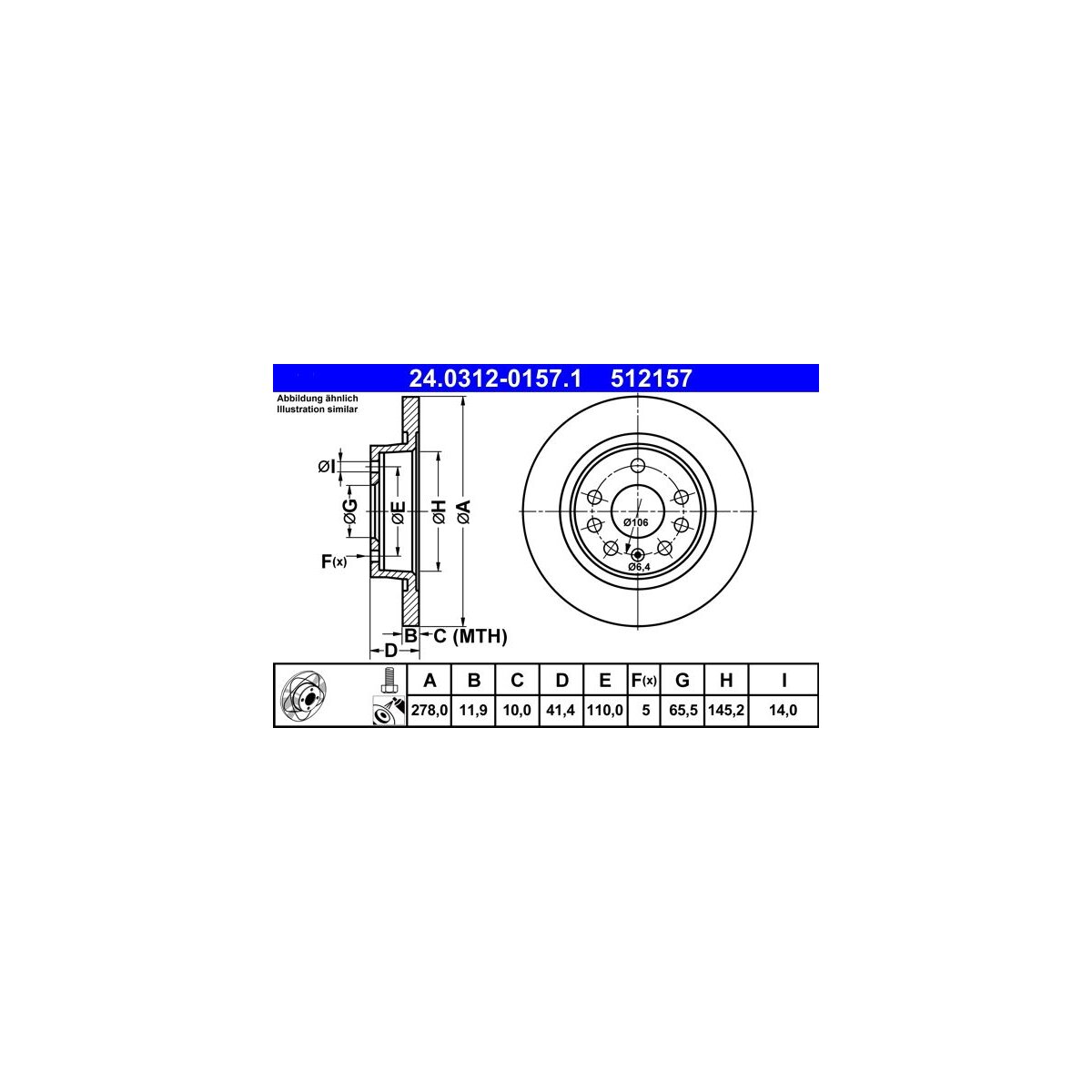 ATE Bremsscheibe 24.0312-0157.1 - 24031201571 für 46836489