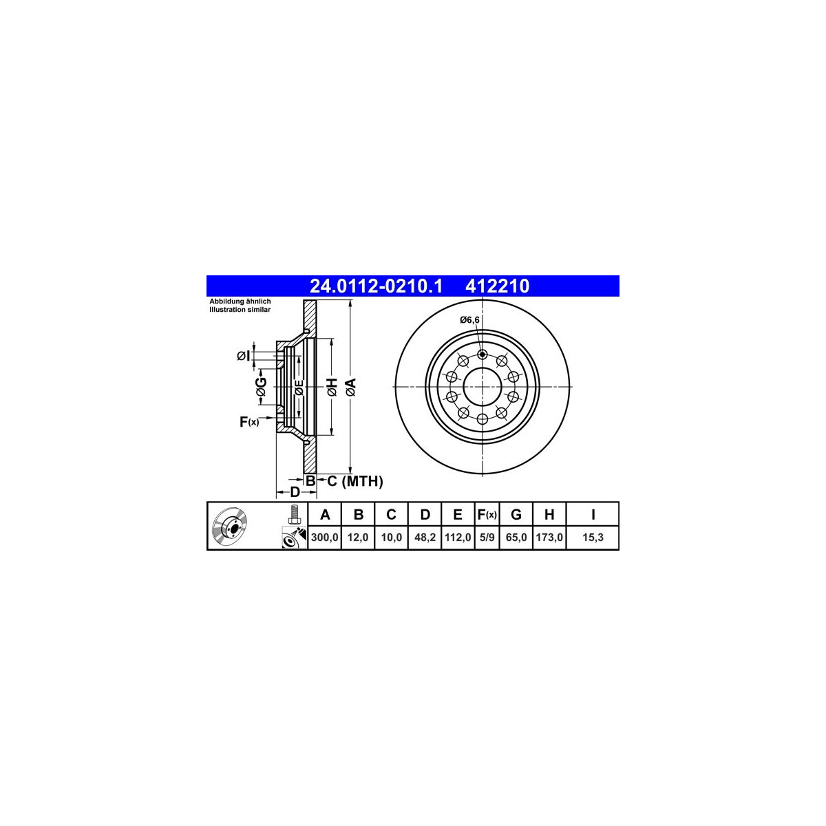 ATE Bremsscheibe 24.0112-0210.1 - 24011202101 für 3Q0 615 601