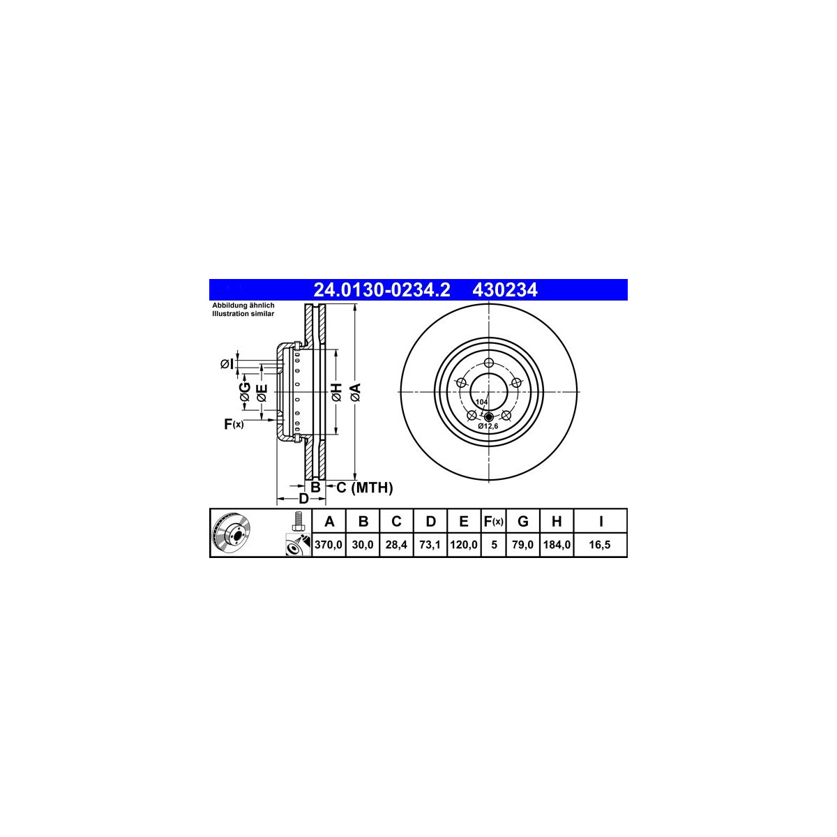 ATE Bremsscheibe 24.0130-0234.2 - 24013002342 für 34 10 6 797 606