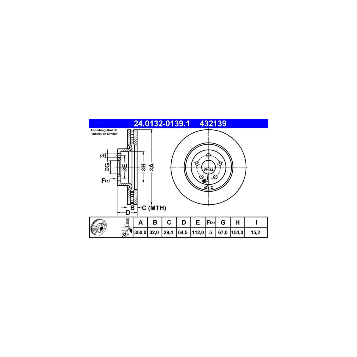 ATE Bremsscheibe 24.0132-0139.1 - 24013201391 für 219 421 01 12