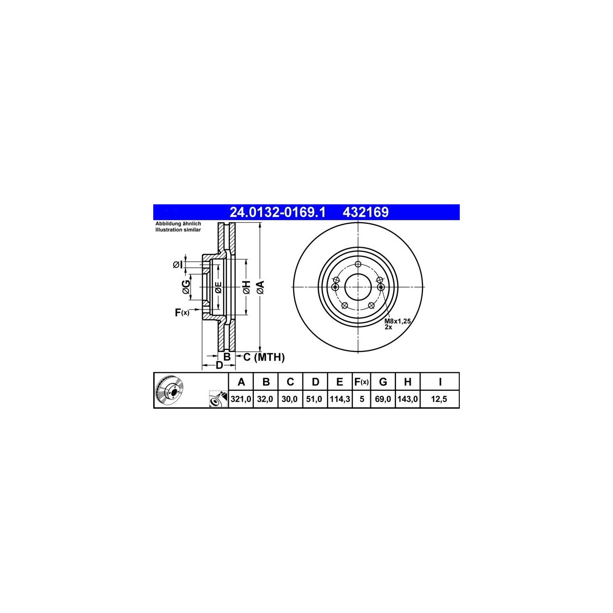 ATE Bremsscheibe 24.0132-0169.1 - 24013201691 für 51712-3J500
