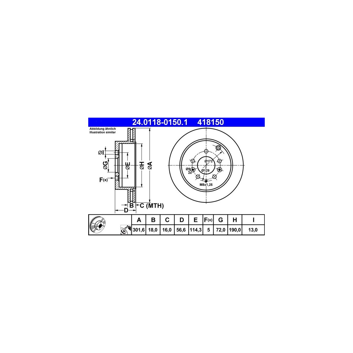 ATE Bremsscheibe 24.0118-0150.1 - 24011801501 für L206-26-251