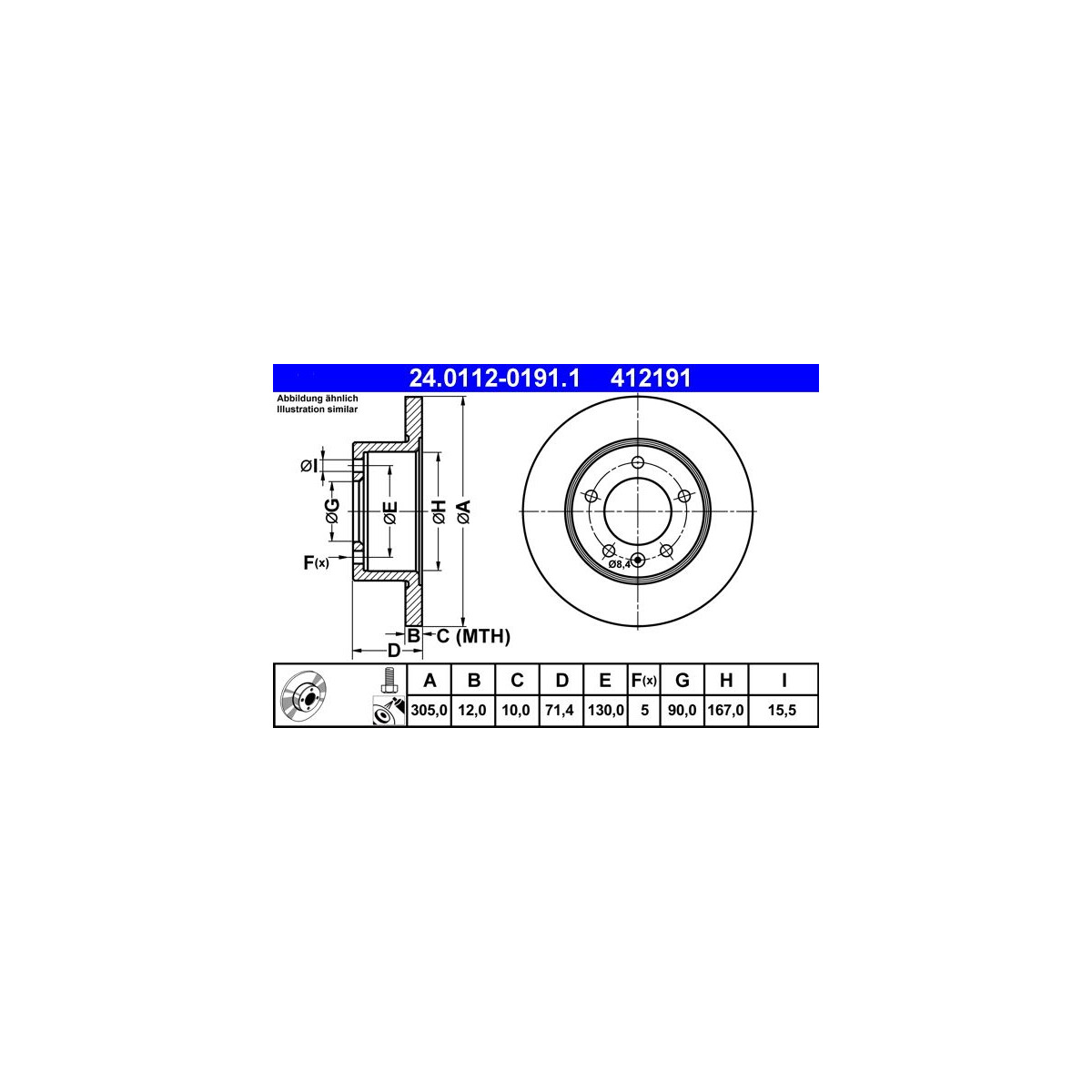 ATE Bremsscheibe 24.0112-0191.1 - 24011201911 für 43206-00Q0A